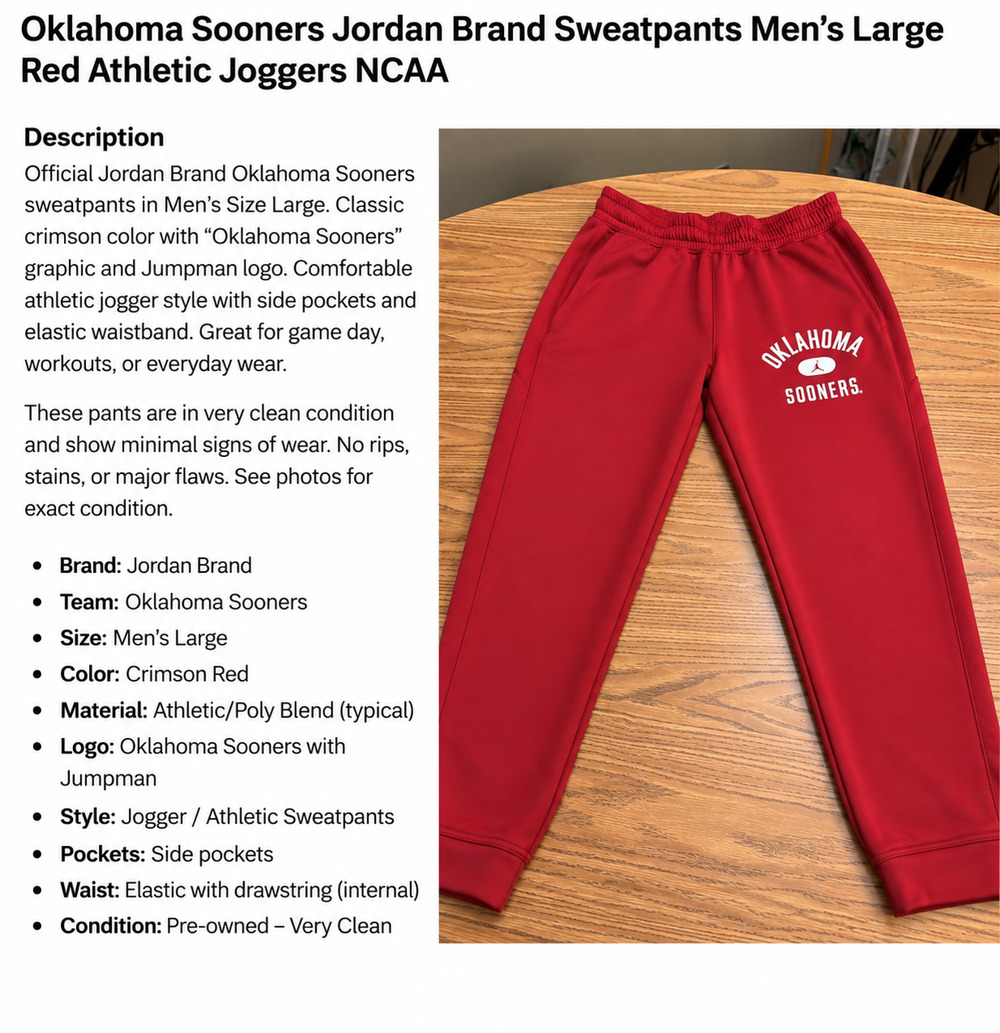 Oklahoma Sooners Jordan Brand Sweatpants Men’s Large Crimson Red Joggers NCAA